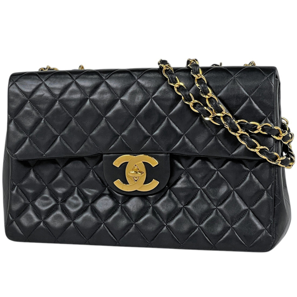 Chanel CHANEL Shoulder Bag, Large Matelassé, Coco Mark, Leather, Black, A0109...